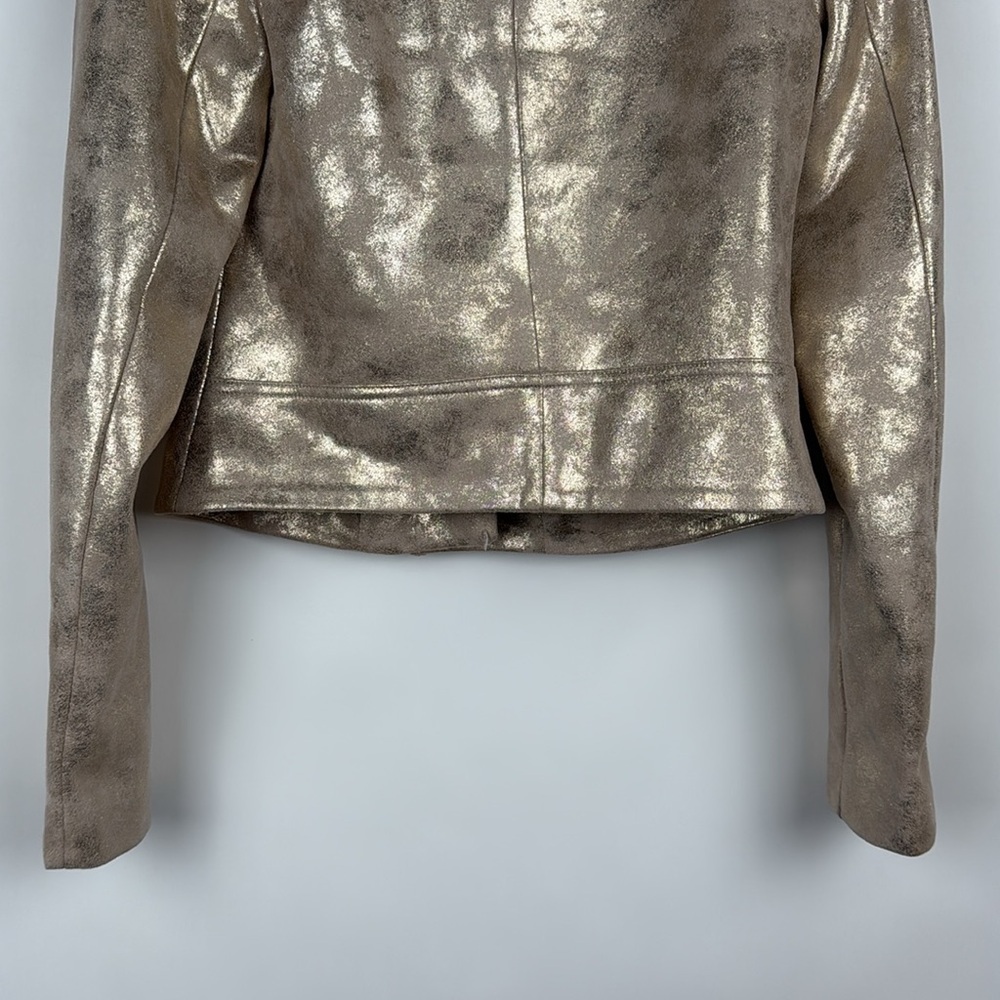 Sunset+Spring Gold Metallic Faux Leather Biker Jacket Size XS - Picture 7 of 10